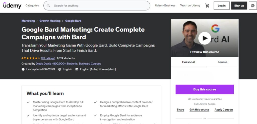 Udemy Google Bard Course